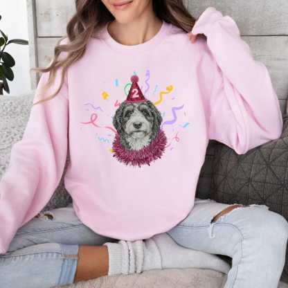 Custom Birthday Dog Sweatshirt, Personalized Pet Photo Hoodie, Dog or Cat Party Sketch Drawing