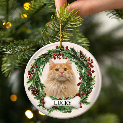 Custom Photo Lovely Pet Face - Christmas Gift For Pet Lovers, Pet Memorial - Personalized Circle Ceramic Ornament-ilovevango