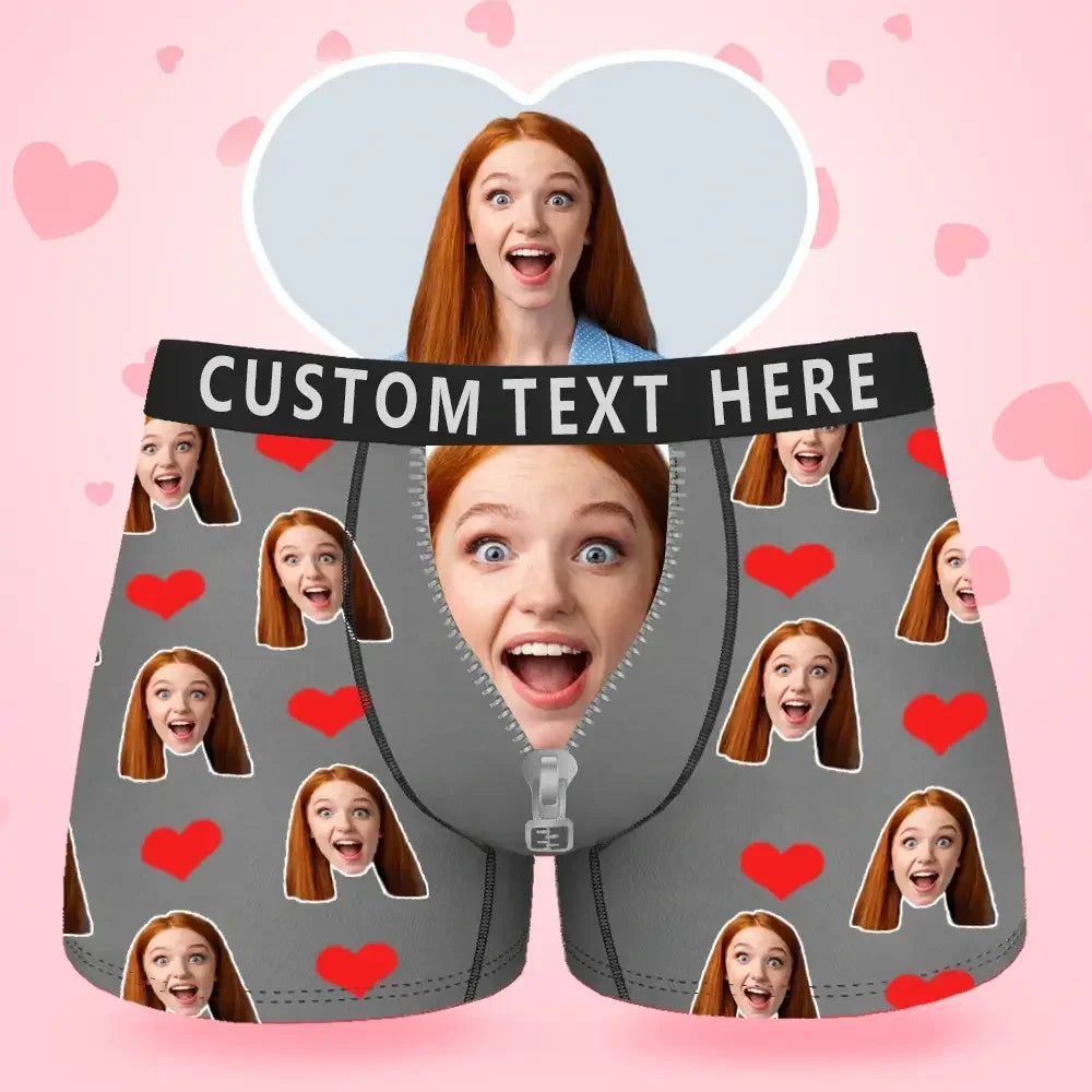 Custom Face Men's Boxer Boxer Briefs I Love You Style Underwear, Birthday Gifts for Husband, Waistband Text Boxer Gift-ilovevango