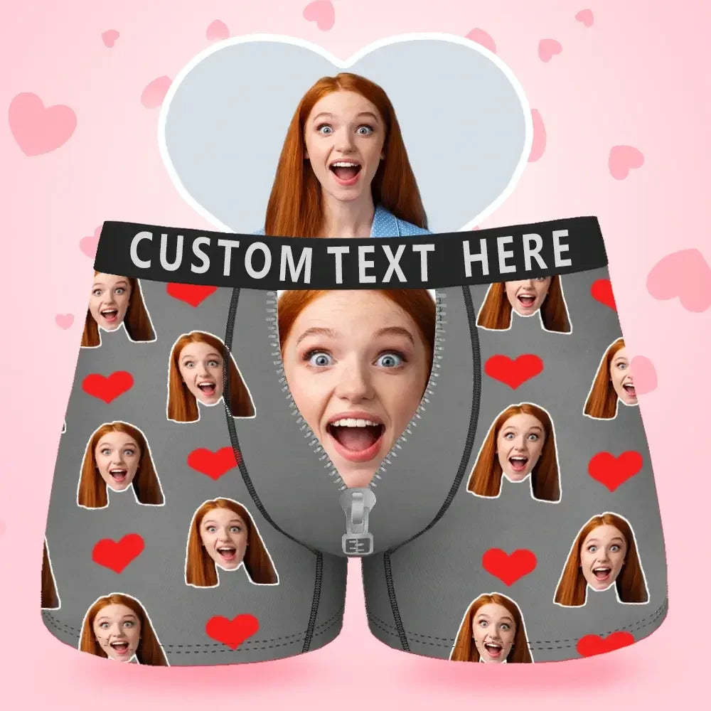 Custom Face Men's Boxer Boxer Briefs I Love You Style Underwear, Birthday Gifts for Husband, Waistband Text Boxer Gift-ilovevango