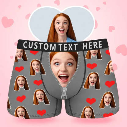 Custom Face Men's Boxer Boxer Briefs I Love You Style Underwear, Birthday Gifts for Husband, Waistband Text Boxer Gift-ilovevango