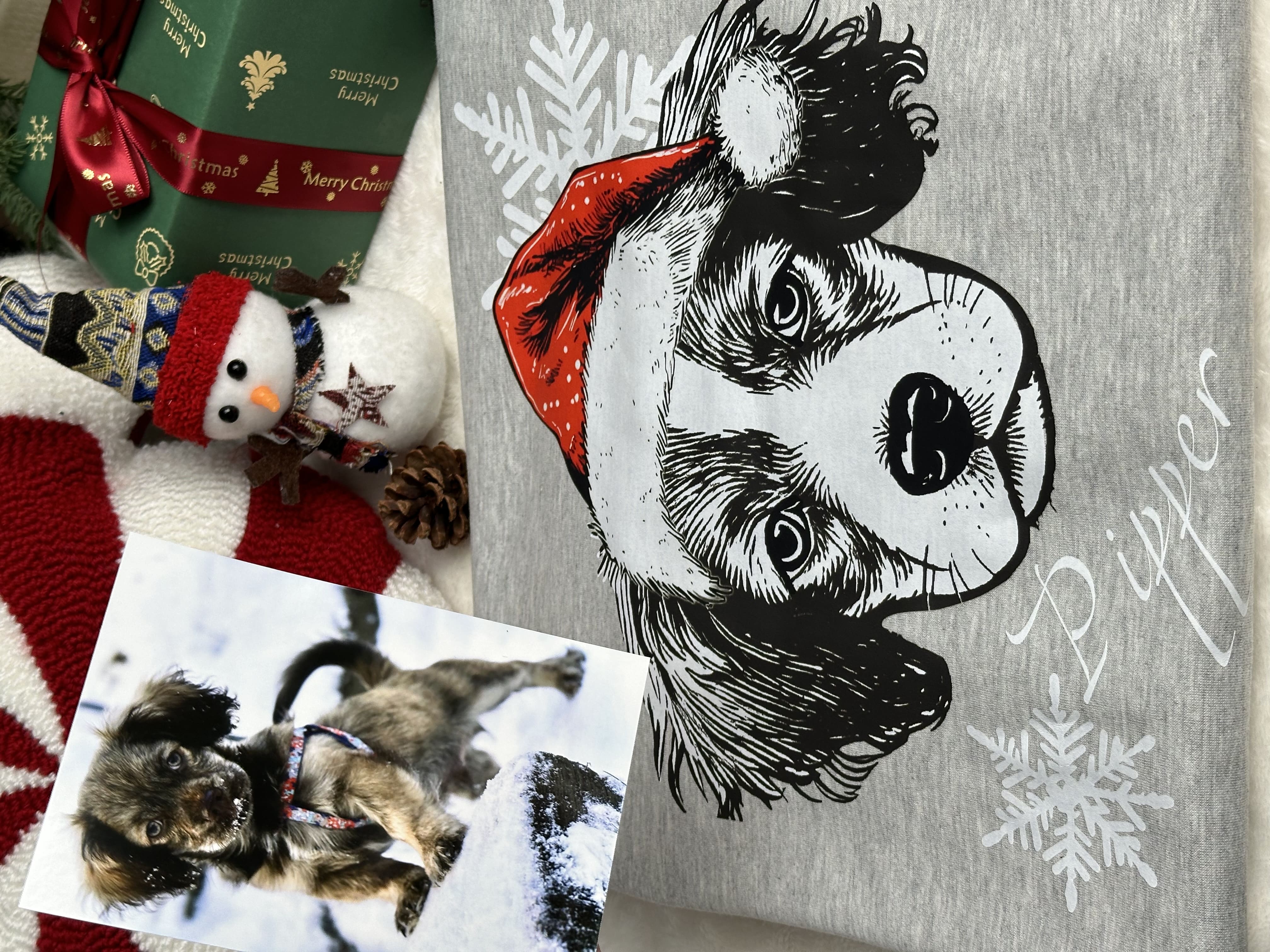 Vintage Custom Santa Paws Christmas Dog Santa Hat Graphic Crewneck T-shirt