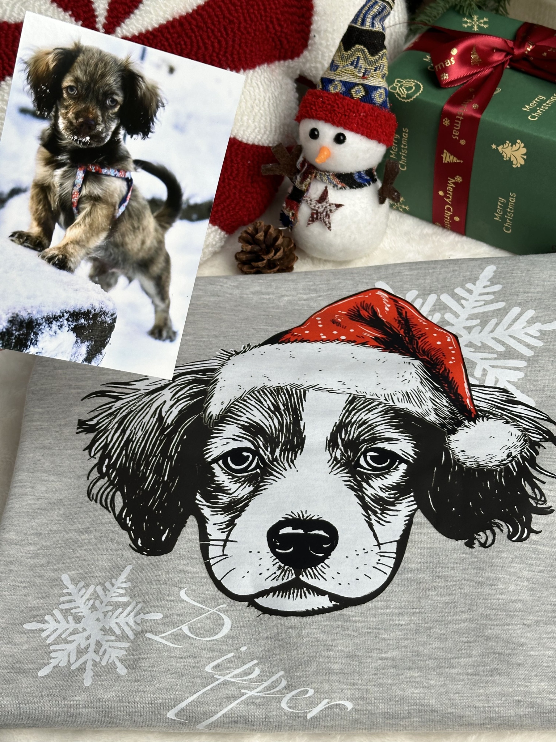 Vintage Custom Santa Paws Christmas Dog Santa Hat Graphic Crewneck T-shirt