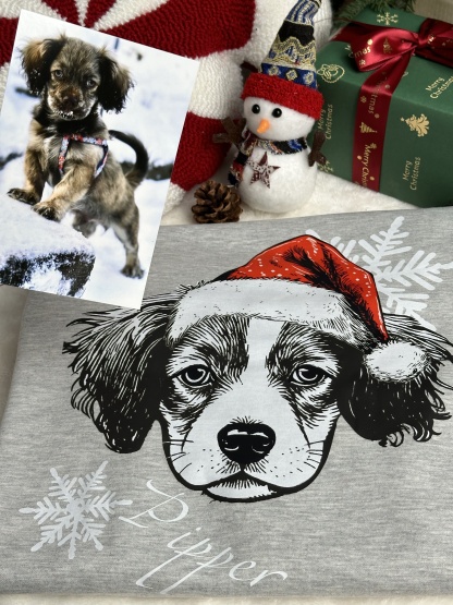 Vintage Custom Santa Paws Christmas Dog Santa Hat Graphic Crewneck T-shirt