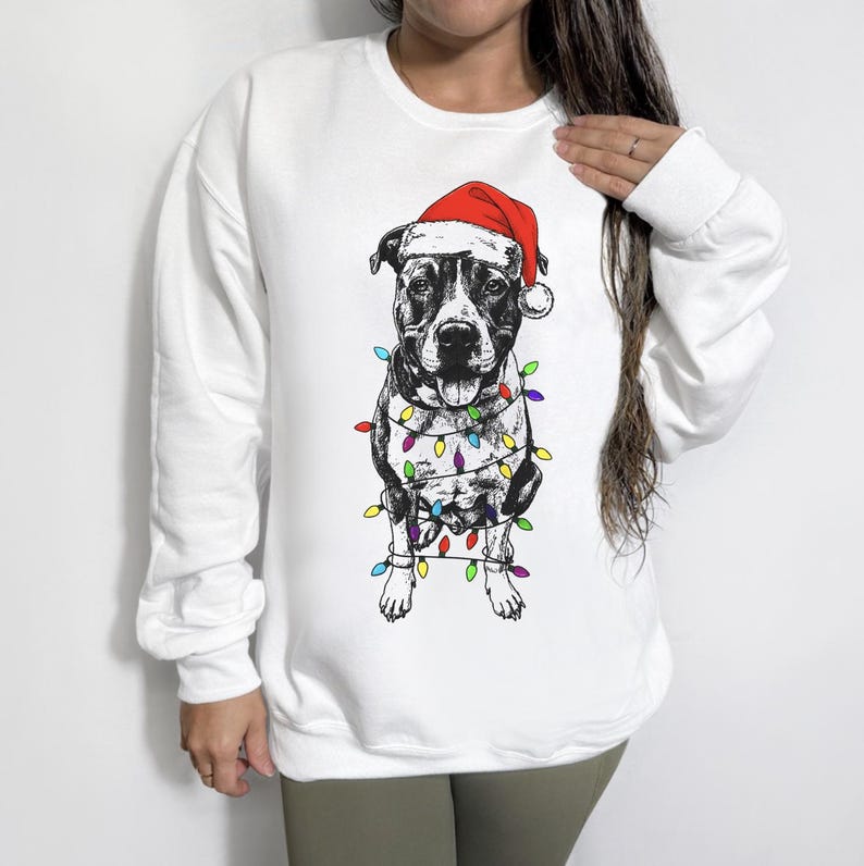 Custom Pet Christmas Crewneck with Santa Hat & Lights, Custom Dog Cat Graphic Tee