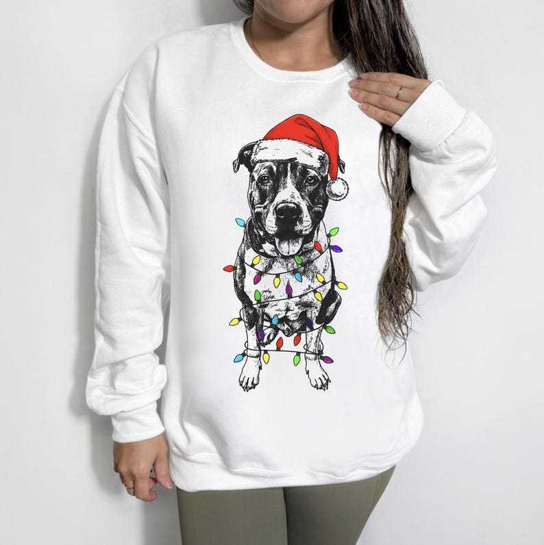 Custom Pet Christmas Crewneck with Santa Hat & Lights, Custom Dog Cat Graphic Tee