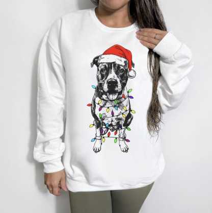 Custom Pet Christmas Crewneck with Santa Hat & Lights, Custom Dog Cat Graphic Tee