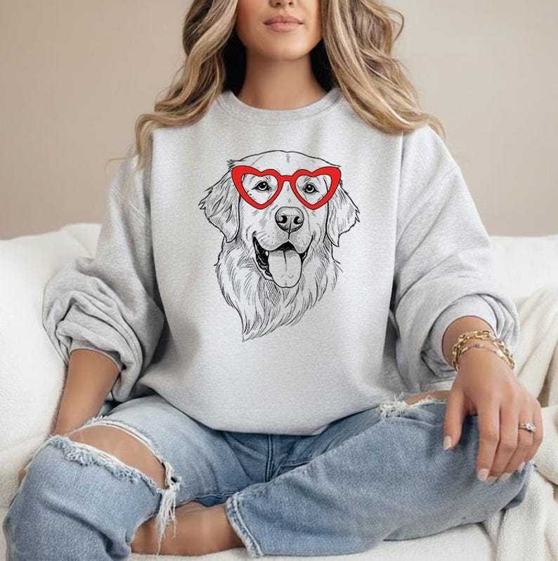 Custom Pet Valentine’s Day Sweatshirt - Personalized Dog/Cat Heart Glasses Graphic Crewneck