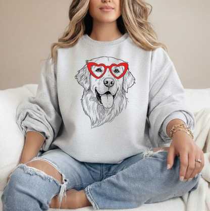 Custom Pet Valentine’s Day Sweatshirt - Personalized Dog/Cat Heart Glasses Graphic Crewneck