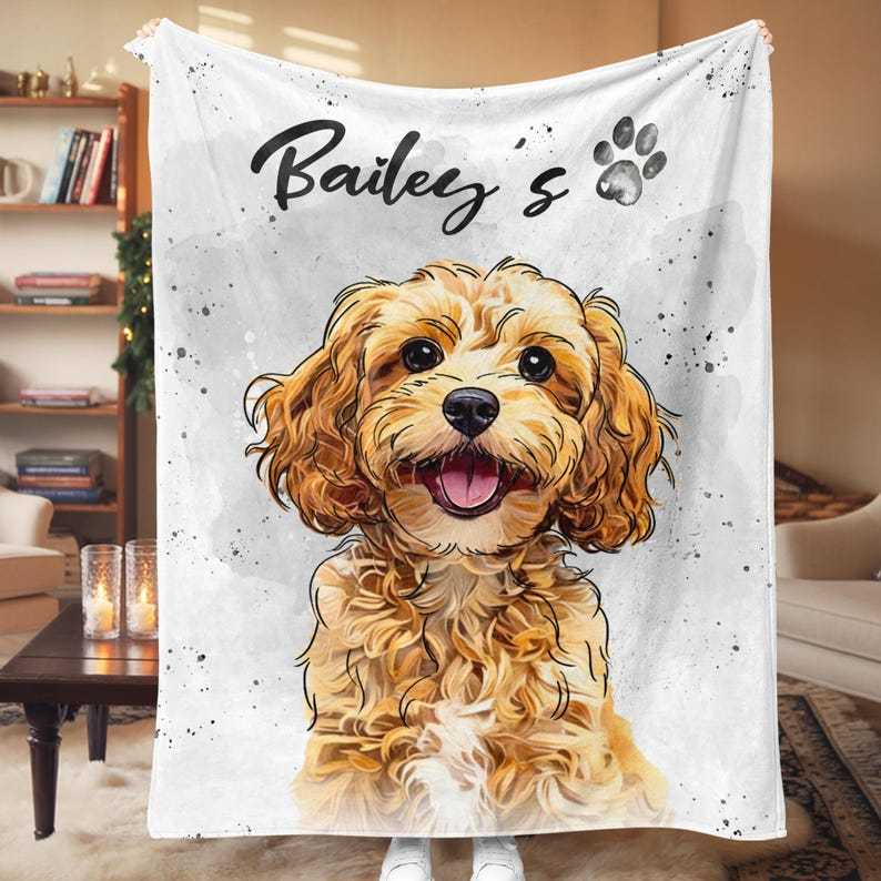 Personalized Pet Photo Portrait Blanket, Dog Portrait Christmas Blanket