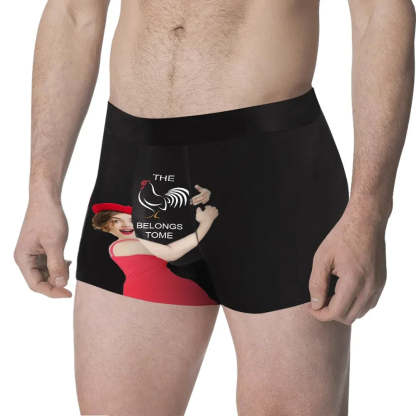 Custom Face Men's Boxer Belongs To Me Style Underwear, Birthday Gifts for Husband, Waistband Text Boxer Gift-ilovevango