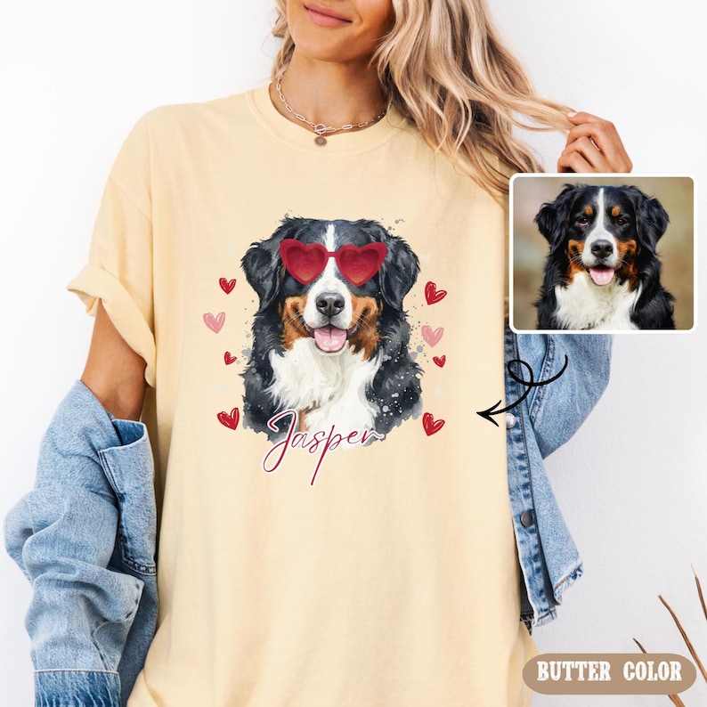 Custom Watercolor Style Pet Photo Valentine's Sweatshirt Hoodie T-shirt