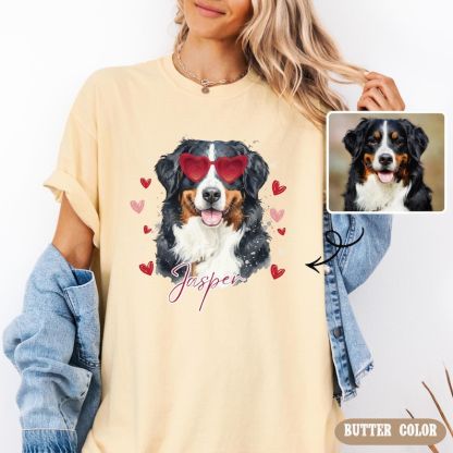 Custom Watercolor Style Pet Photo Valentine's Sweatshirt Hoodie T-shirt