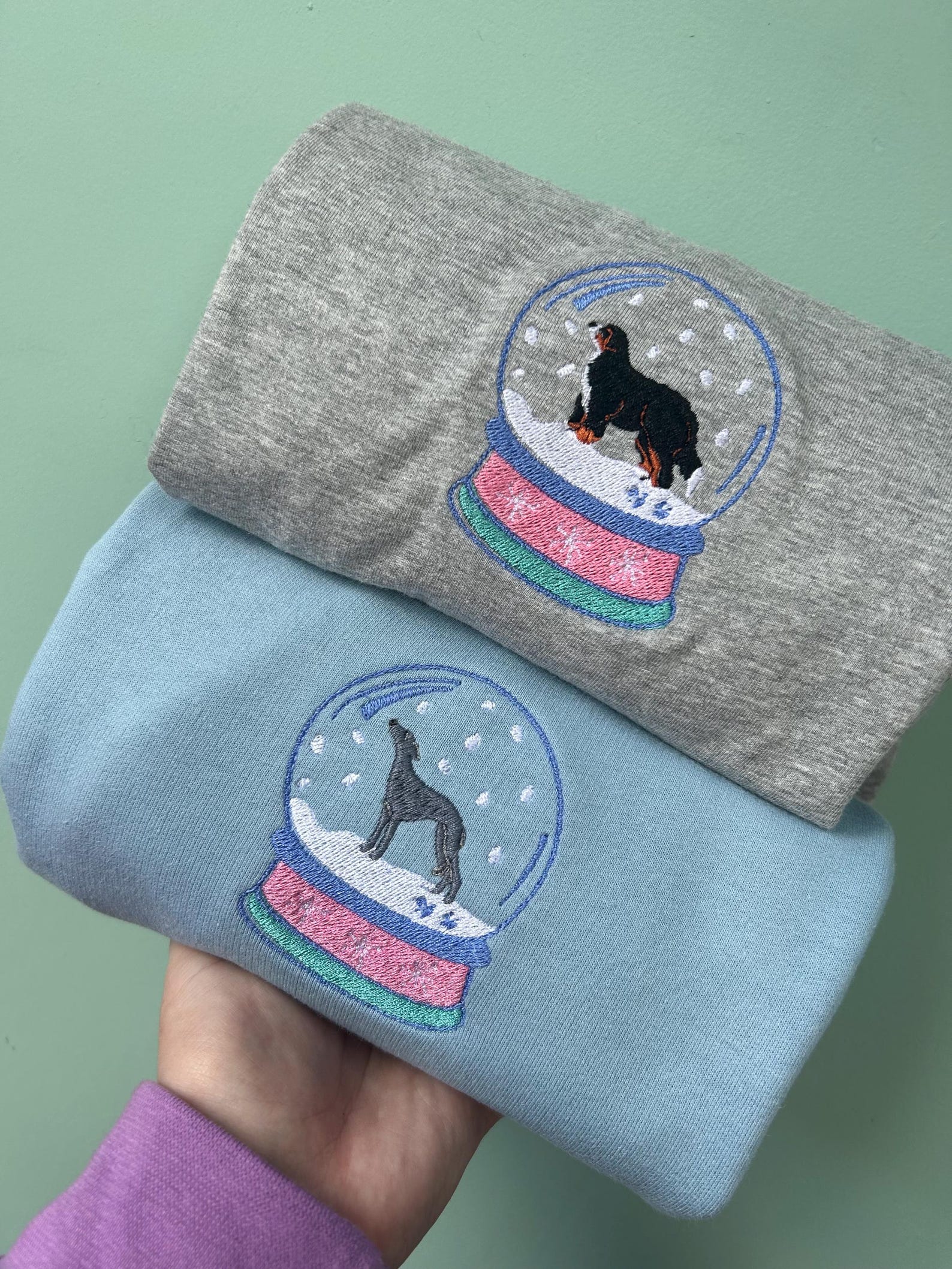 Custom Embroidered Dog Snow Globe Sweatshirt – Christmas Jumper for Dog Lovers