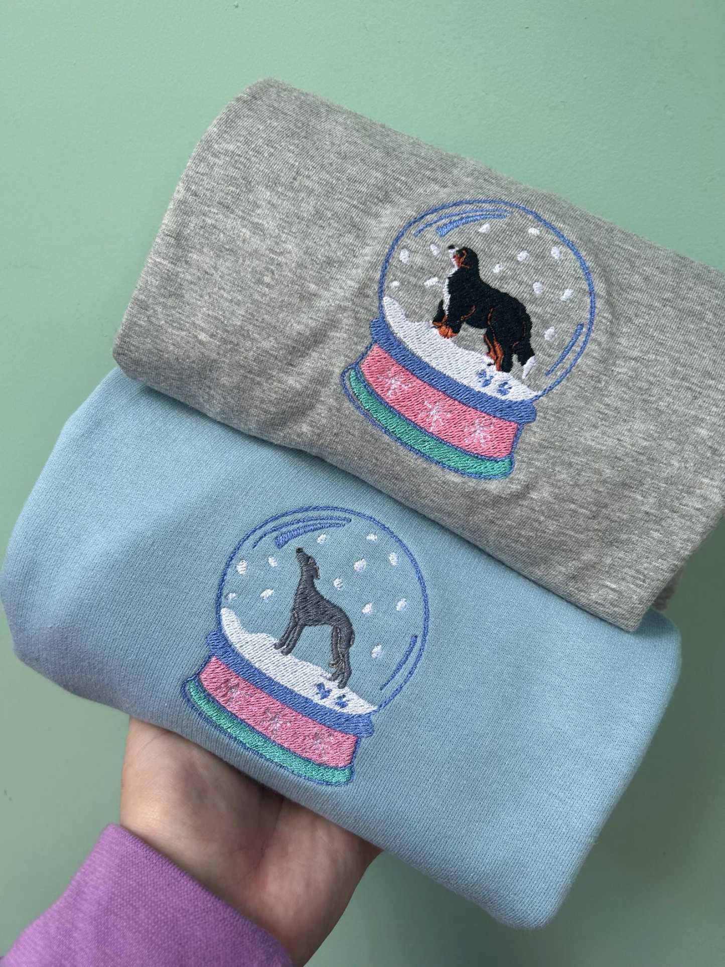 Custom Embroidered Dog Snow Globe Sweatshirt – Christmas Jumper for Dog Lovers