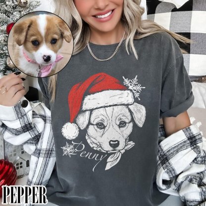 Vintage Custom Santa Paws Christmas Dog Santa Hat Graphic Crewneck T-shirt