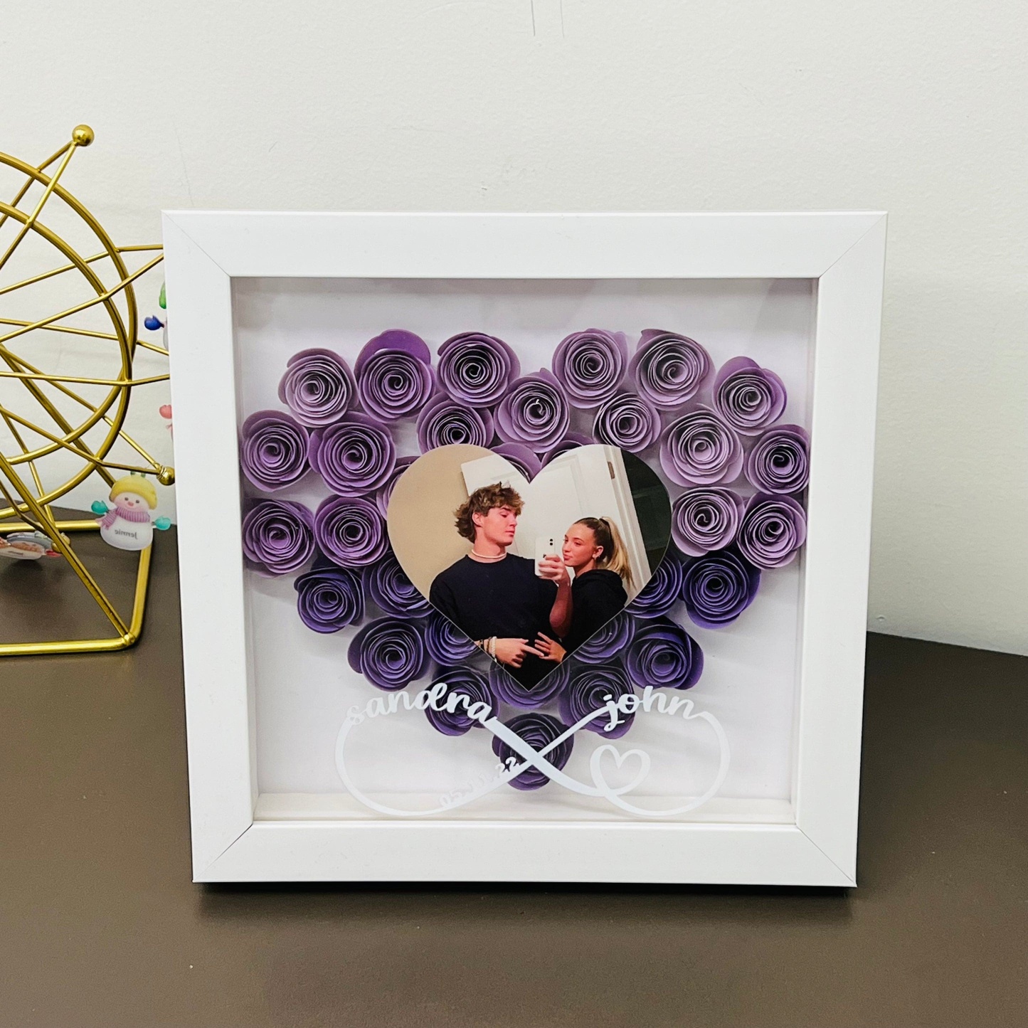 Custom Heart Flower Shadow Box with Photo