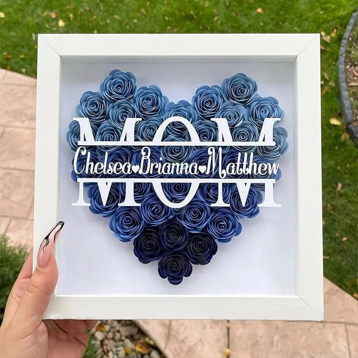 Personalized Mum Flower Shadow Box With Kids Name