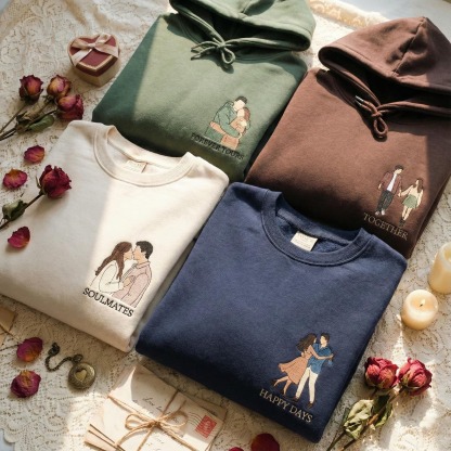Embroidered Couple Portrait Sweatshirt, Custom Embroidered Sweater, Photo Embroidered Hoodie