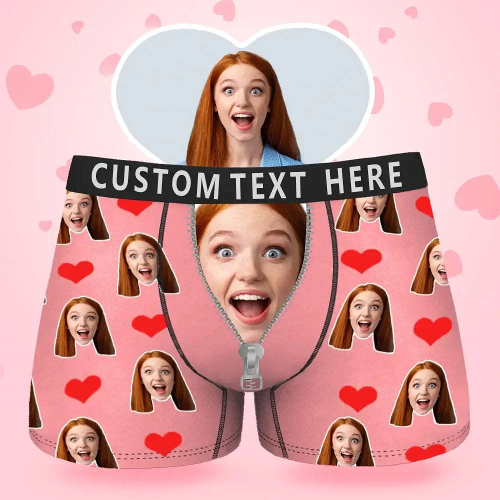 Custom Face Men's Boxer Boxer Briefs I Love You Style Underwear, Birthday Gifts for Husband, Waistband Text Boxer Gift-ilovevango