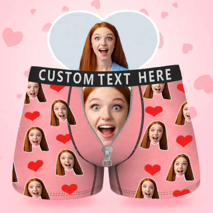 Custom Face Men's Boxer Boxer Briefs I Love You Style Underwear, Birthday Gifts for Husband, Waistband Text Boxer Gift-ilovevango