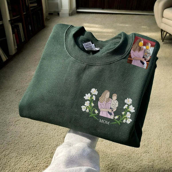 Blooming With Love – Custom Embroidered Birthday Flower Portrait from Photo Sweatshirt Hoodie, Perfect Gift for Mom, Dad & Family