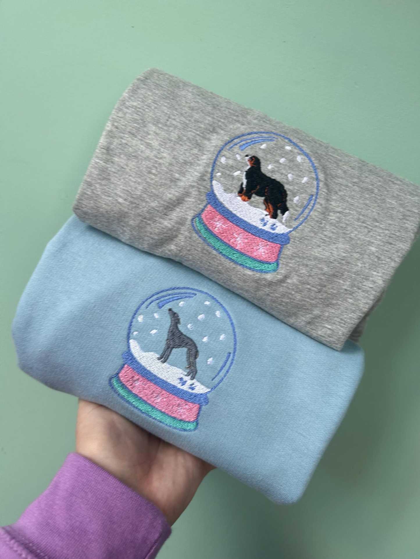 Custom Embroidered Dog Snow Globe Sweatshirt – Christmas Jumper for Dog Lovers