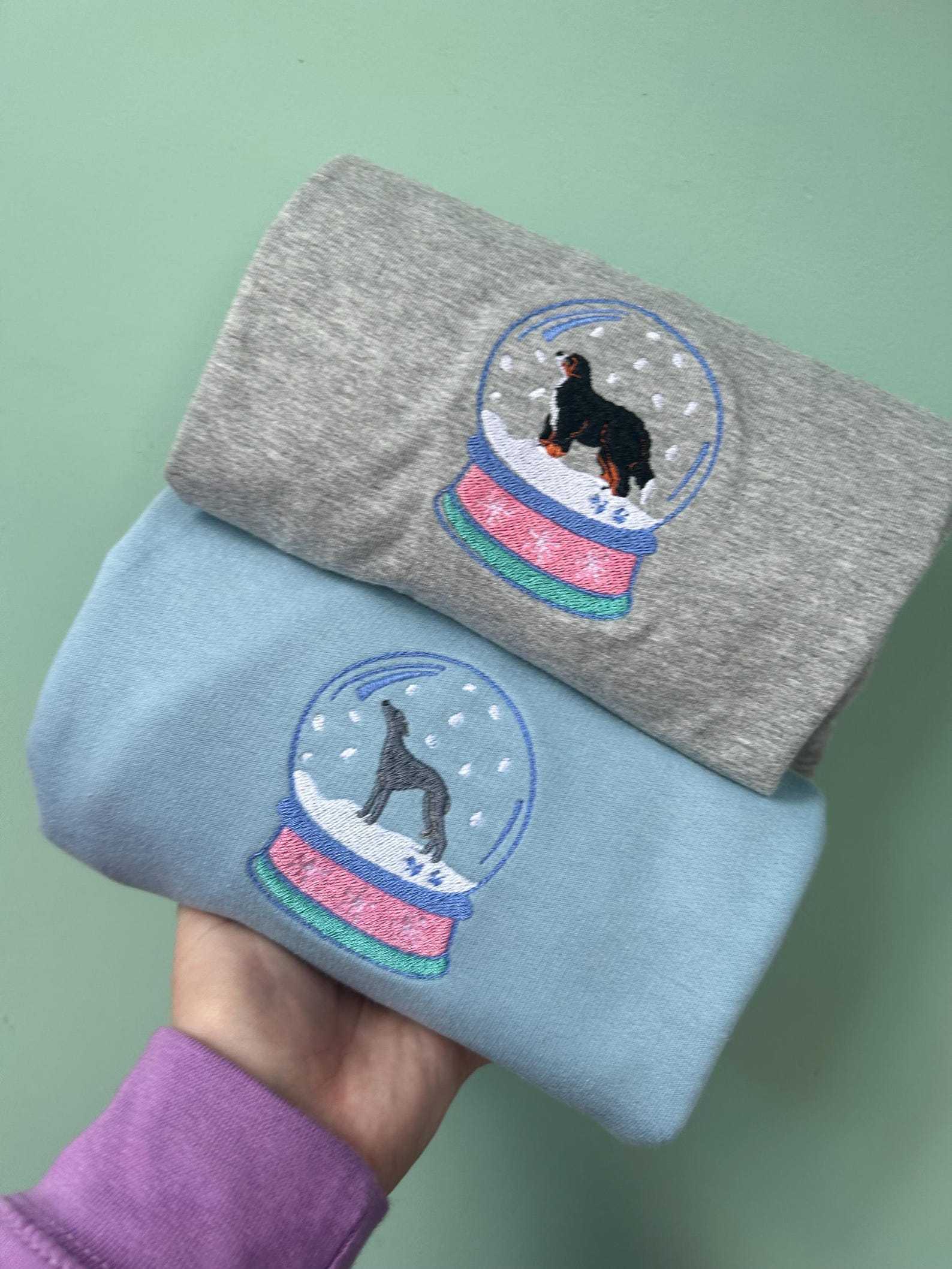 Custom Embroidered Dog Snow Globe Sweatshirt – Christmas Jumper for Dog Lovers