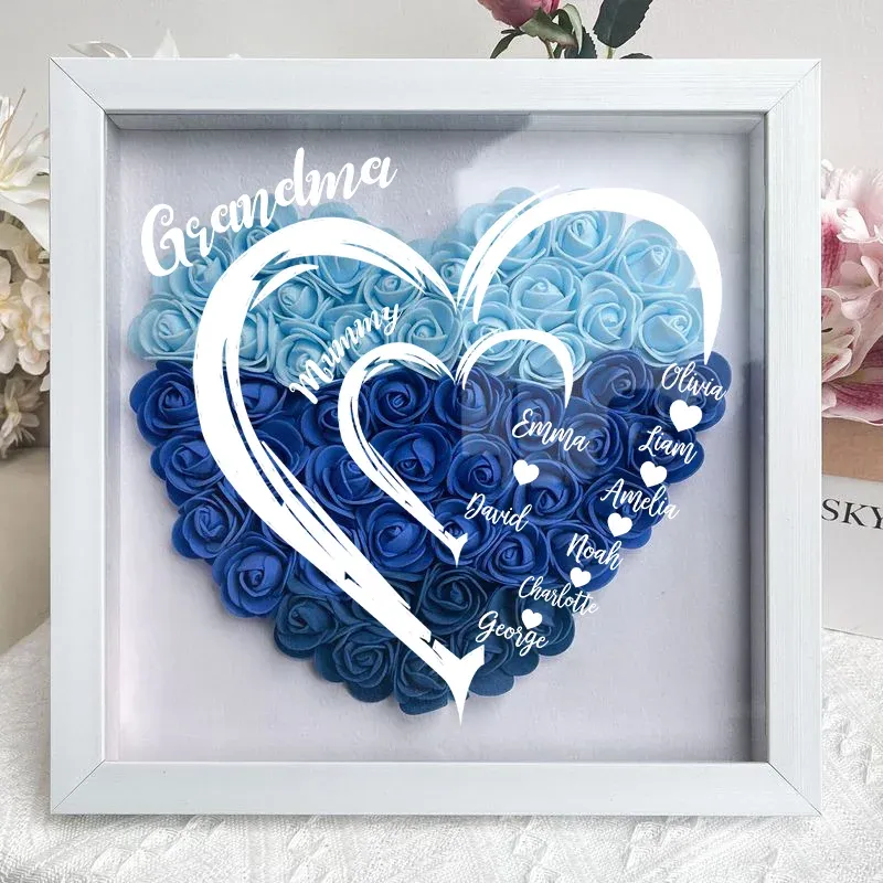 Grandma Hearts Mommy Hearts - Personalized Flower Shadow Box