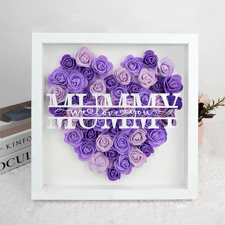 Personalized Mum Flower Shadow Box With Kids Name