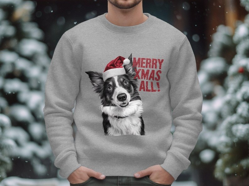 Custom Dog Face With Santa Hat Custom Glitter Text Christmas Sweatshirt Hoodie T-shirt