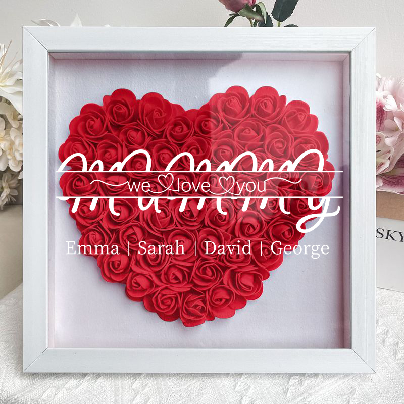 Mummy We Love You - Personalized Flower Shadow Box With Kid's Name