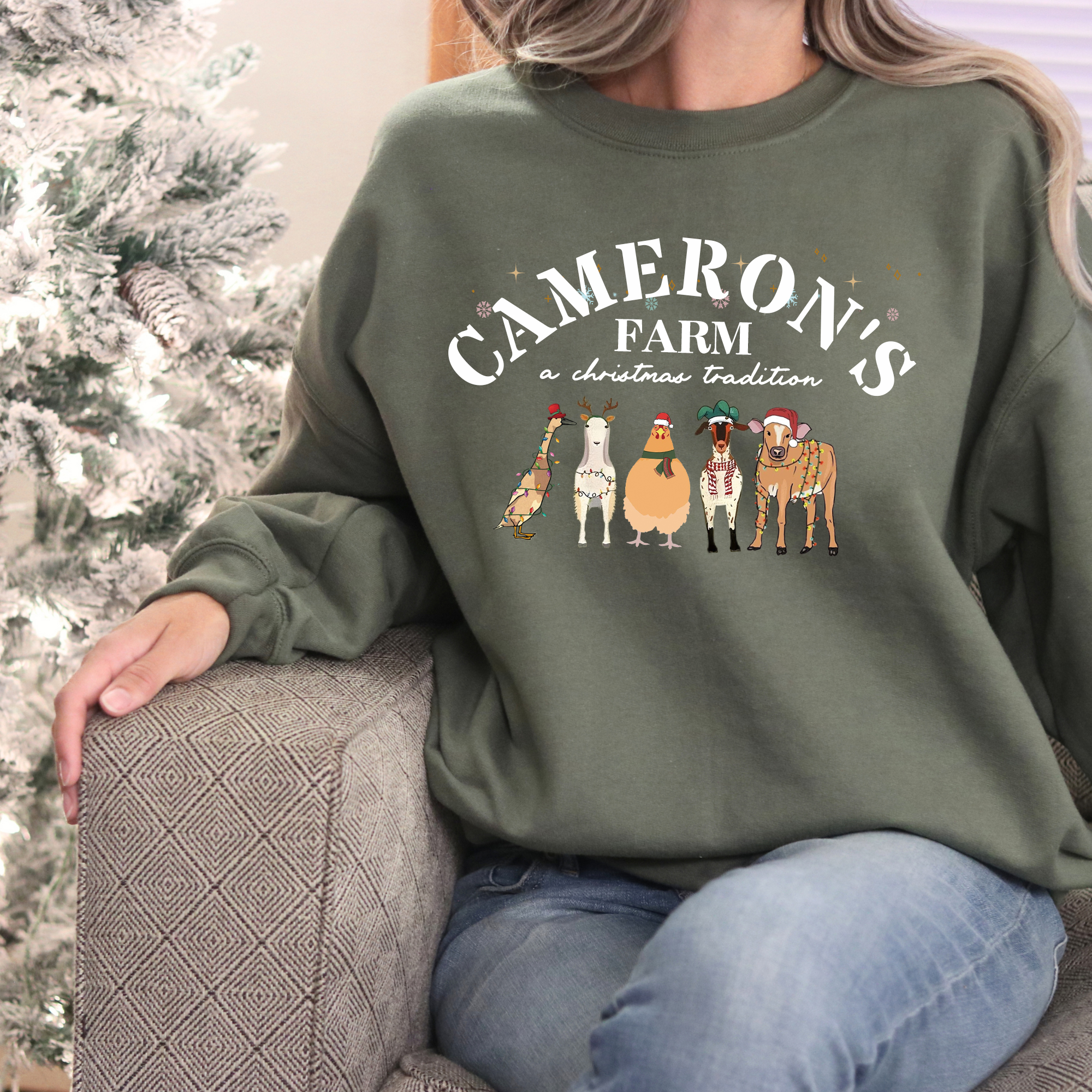 Custom Text and Farm Animals Christmas Sweatshirt – Perfect Holiday Gift for Farm Animal Lovers