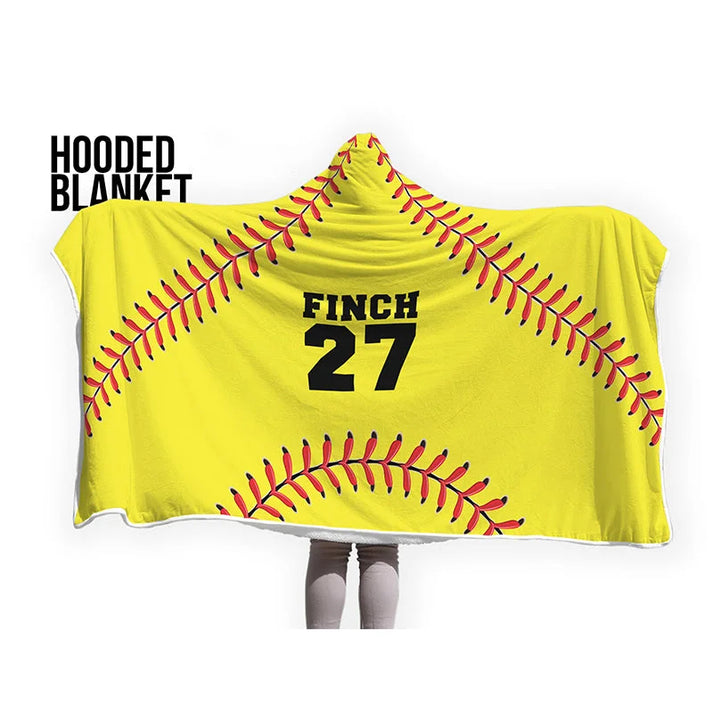 Personalized Softball Hooded Blanket, Add Your Name And Number