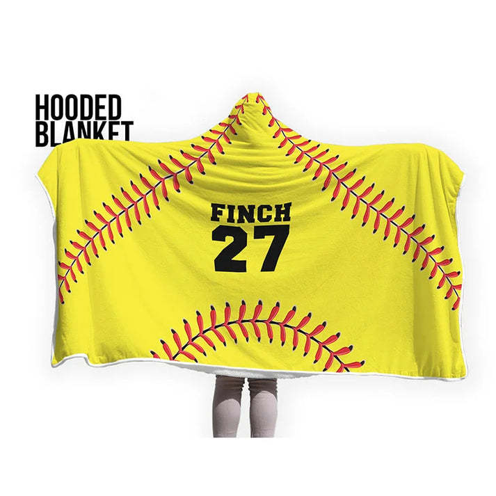 Personalized Softball Hooded Blanket, Add Your Name And Number