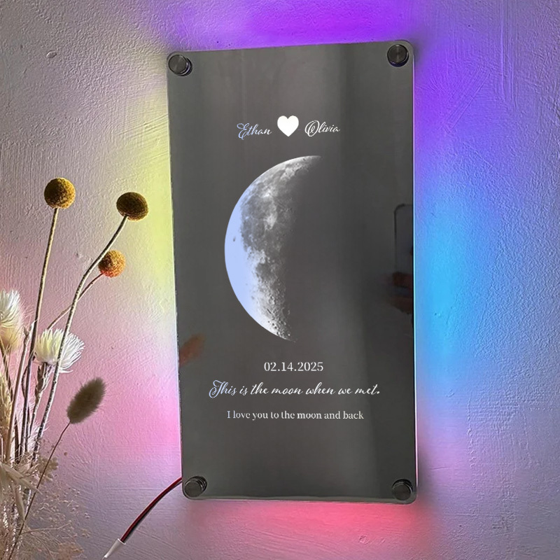 🌙For Lover🌙Custom Couple Anniversary Moon Phase Mirror Light - Romantic Valentine's Day Gift