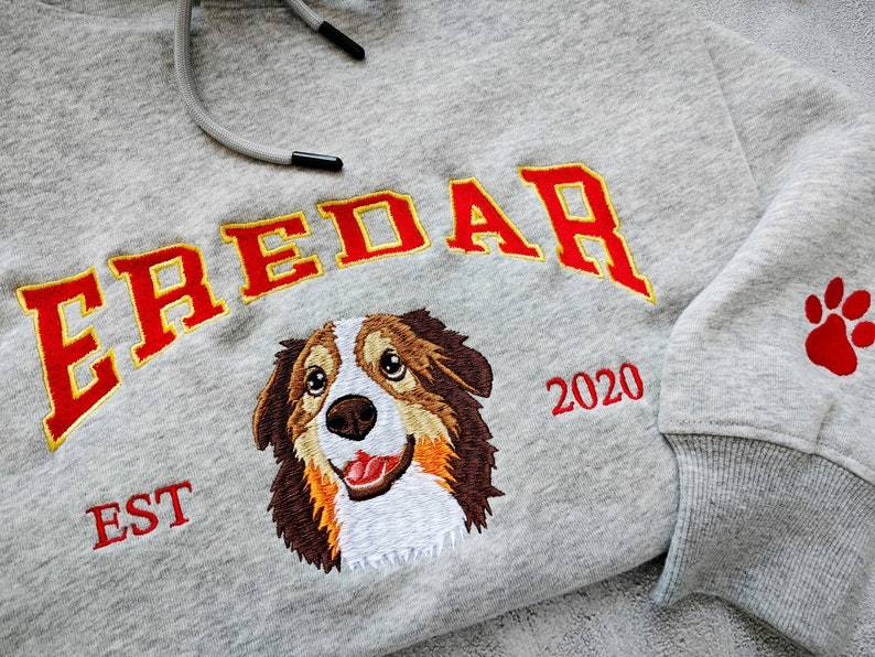Personalized Dog Embroidered Hoodie, Custom Pet Face Sweatshirt from Your Photo, Varsity Style Hoodie, Personalized tees and Hoodies