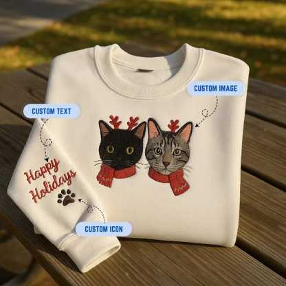 Custom Cat Embroidered Sweatshirt, Hoodie & T-Shirt, Christmas Holiday Sweatshirt