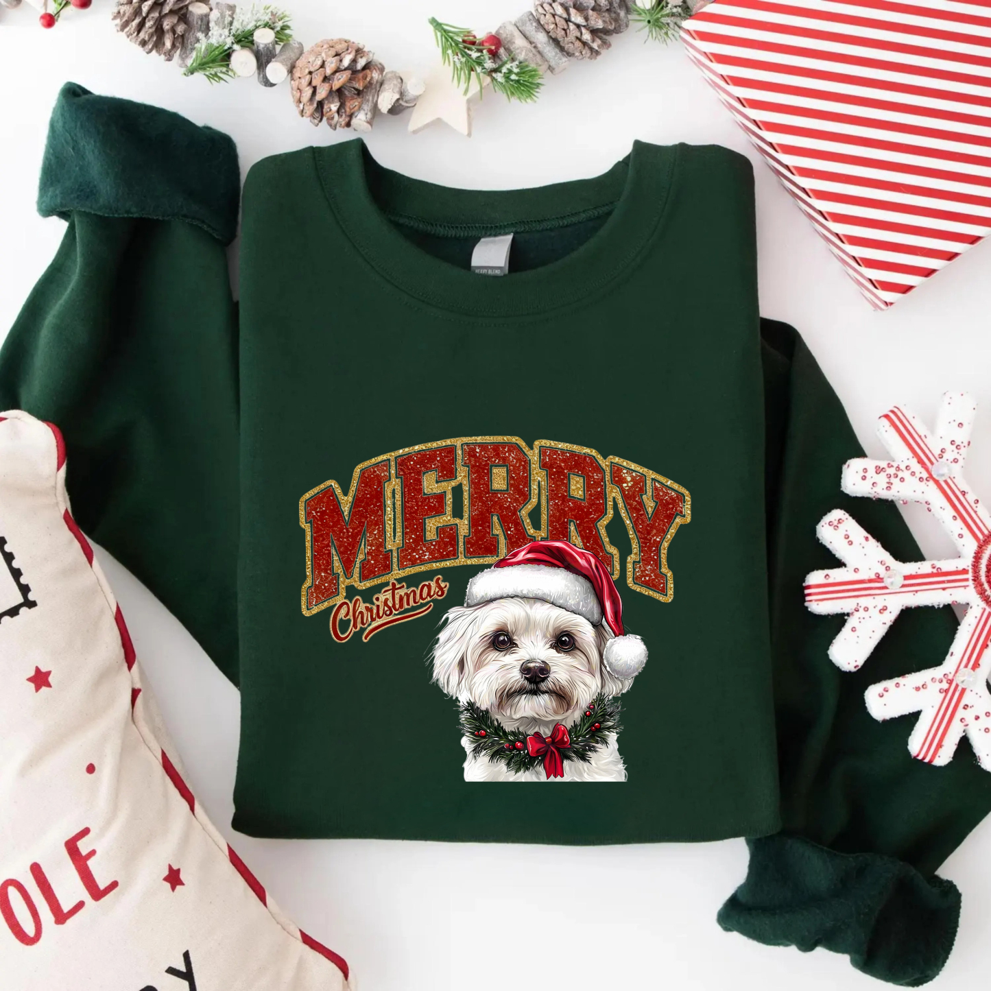 PetFiestas® Custom Glitter Merry Christmas Dog Sweatshirt Hoodie T-shirt