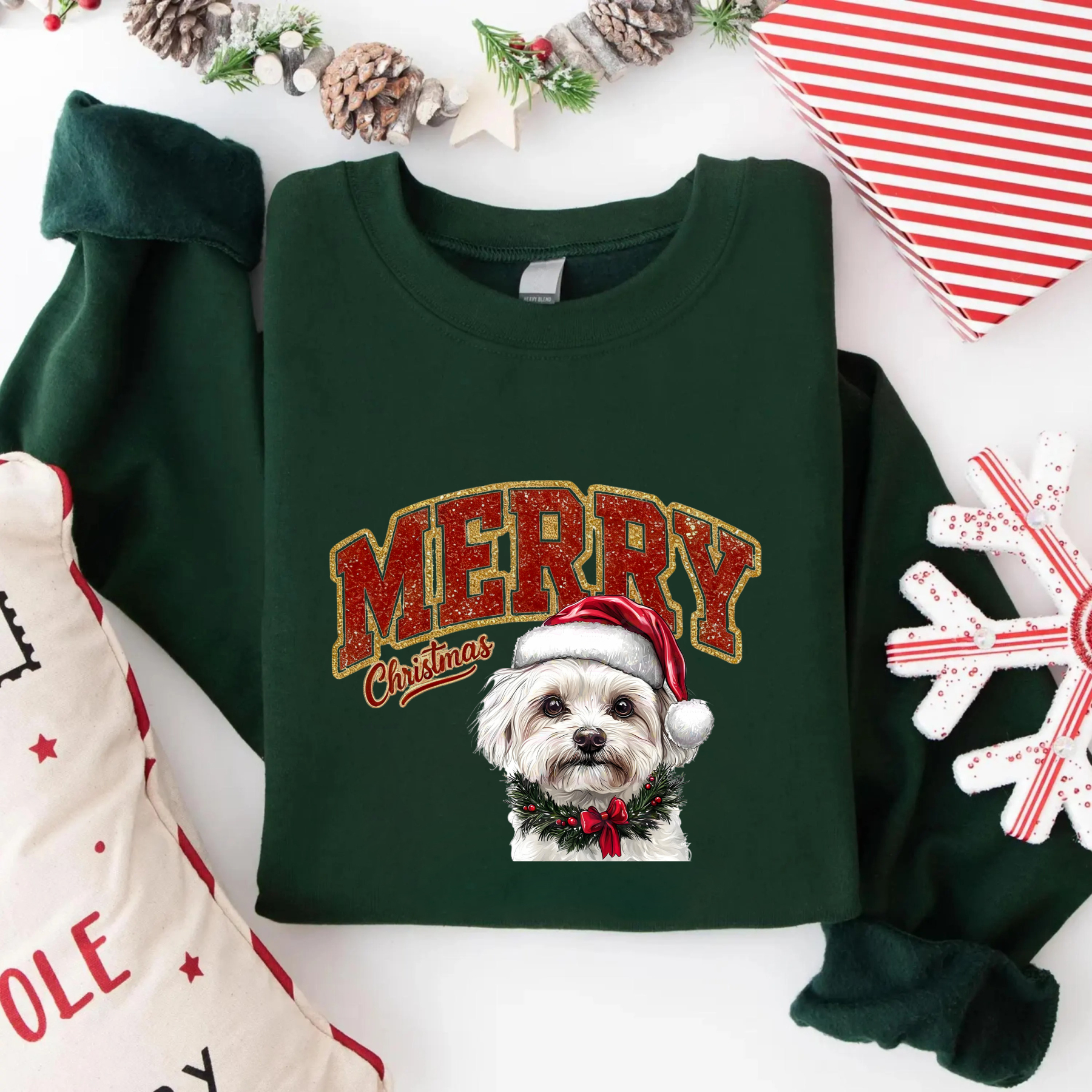 PetFiestas® Custom Glitter Merry Christmas Dog Sweatshirt Hoodie T-shirt