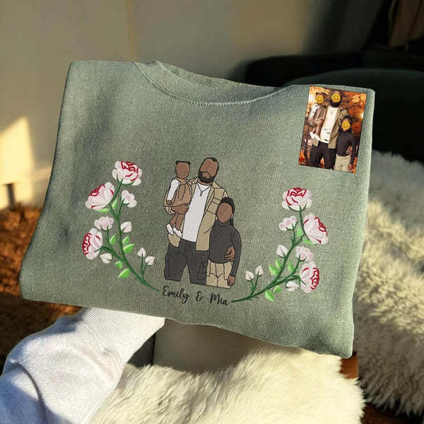 Blooming With Love – Custom Embroidered Birthday Flower Portrait from Photo Sweatshirt Hoodie, Perfect Gift for Mom, Dad & Family