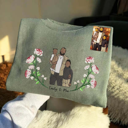 Blooming With Love – Custom Embroidered Birthday Flower Portrait from Photo Sweatshirt Hoodie, Perfect Gift for Mom, Dad & Family