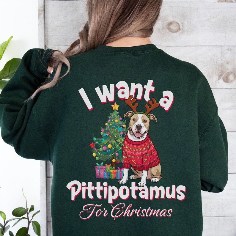 I Want a Woofmas for Christmas Custom Dog Photo Christmas Sweatshirt-Front & Back Design