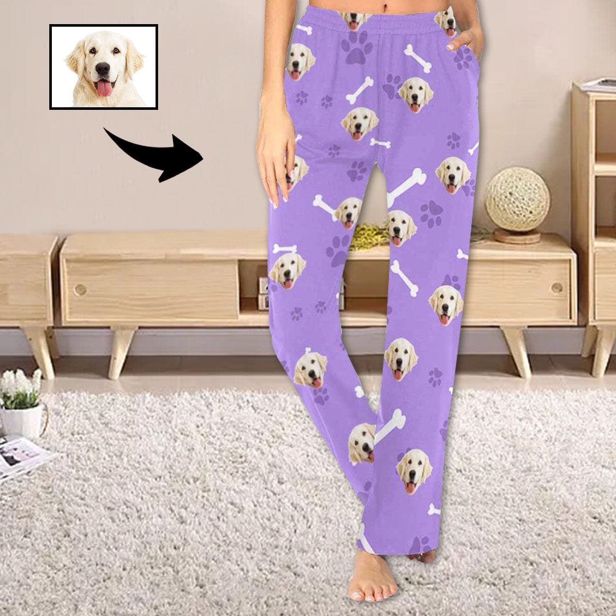 Custom Face Pajama Pants Dog Smiley Face Sleepwear for Women