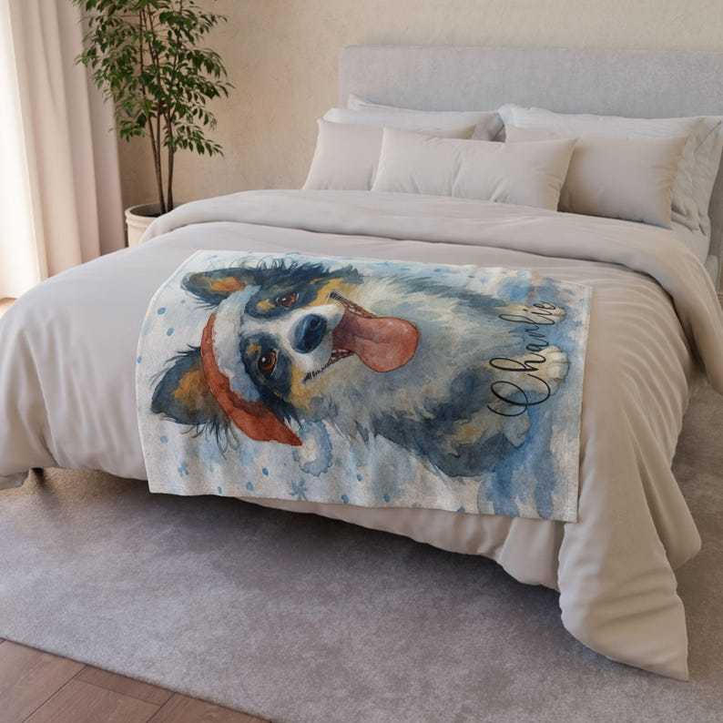 Personalized Pet Blanket with Watercolor Snowflake Design