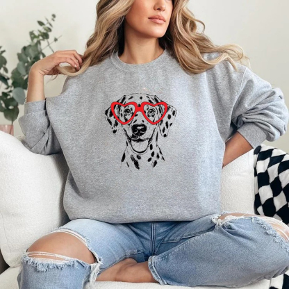 Custom Pet Valentine’s Day Sweatshirt - Personalized Dog/Cat Heart Glasses Graphic Crewneck