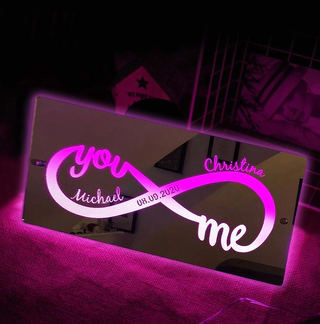 💖Personalized Name Mirror Light Infinity Love Gift for Couple
