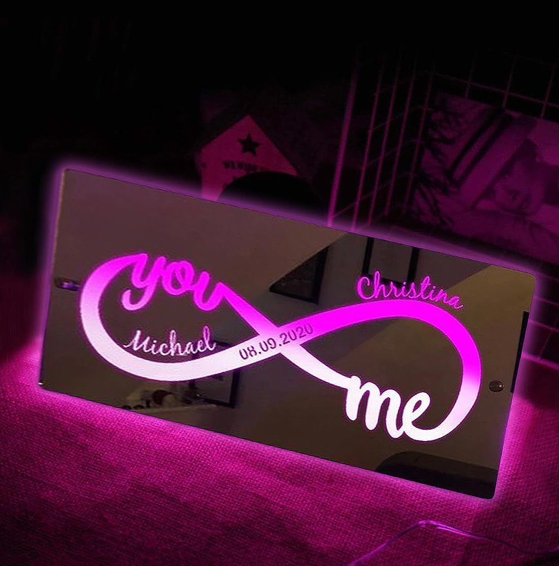 💖Personalized Name Mirror Light Infinity Love Gift for Couple