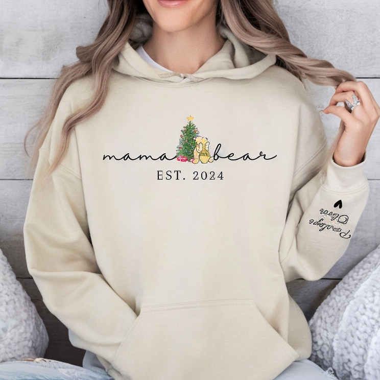 Mama Bear-Custom Mama Sweatshirt with Kids Names On Sleeve,Christmas Gift For Mom-ilovevango