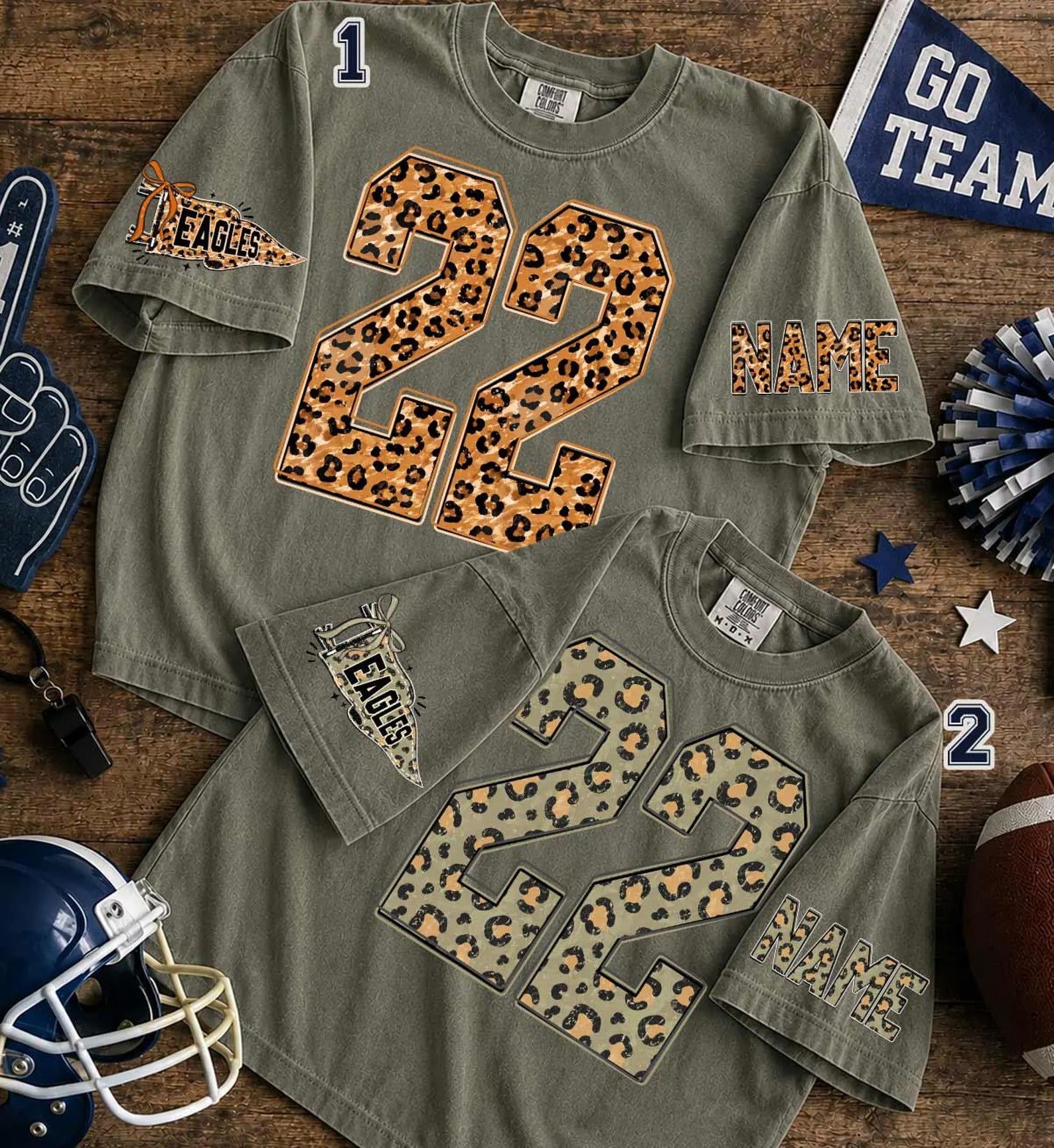 Custom Leopard Team Tee with Personalized Initial, Number & Sleeve Print — Your Go-To Game Day Shirt.